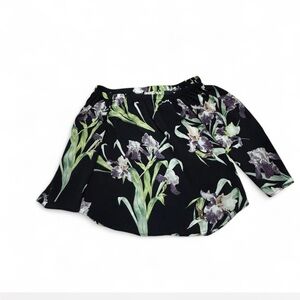 Floral Off The Shoulder Blouse 3/4 Sleeve‎ Black Green Purple Top